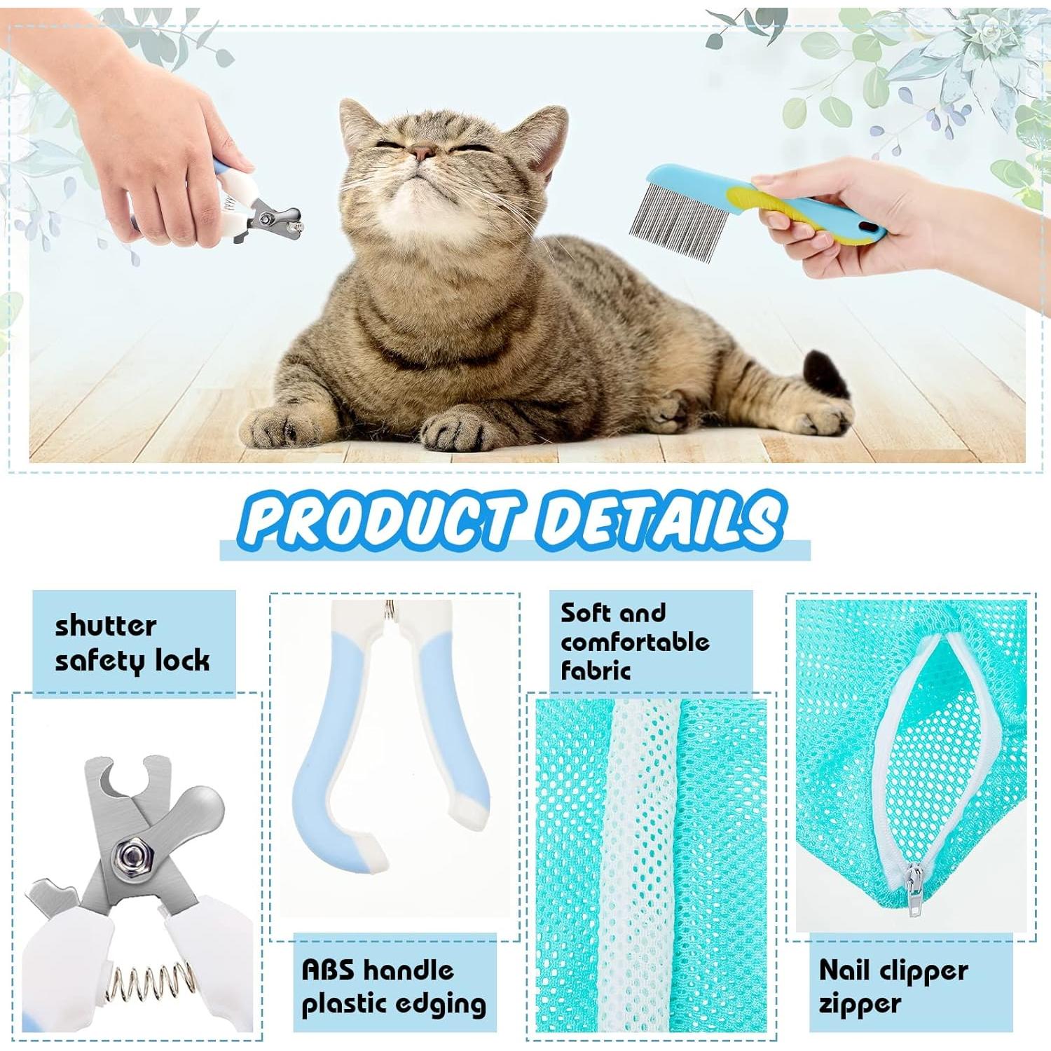 Kit de Aseo para Gatos Patelai 8 Piezas con Bozal y Bolsa