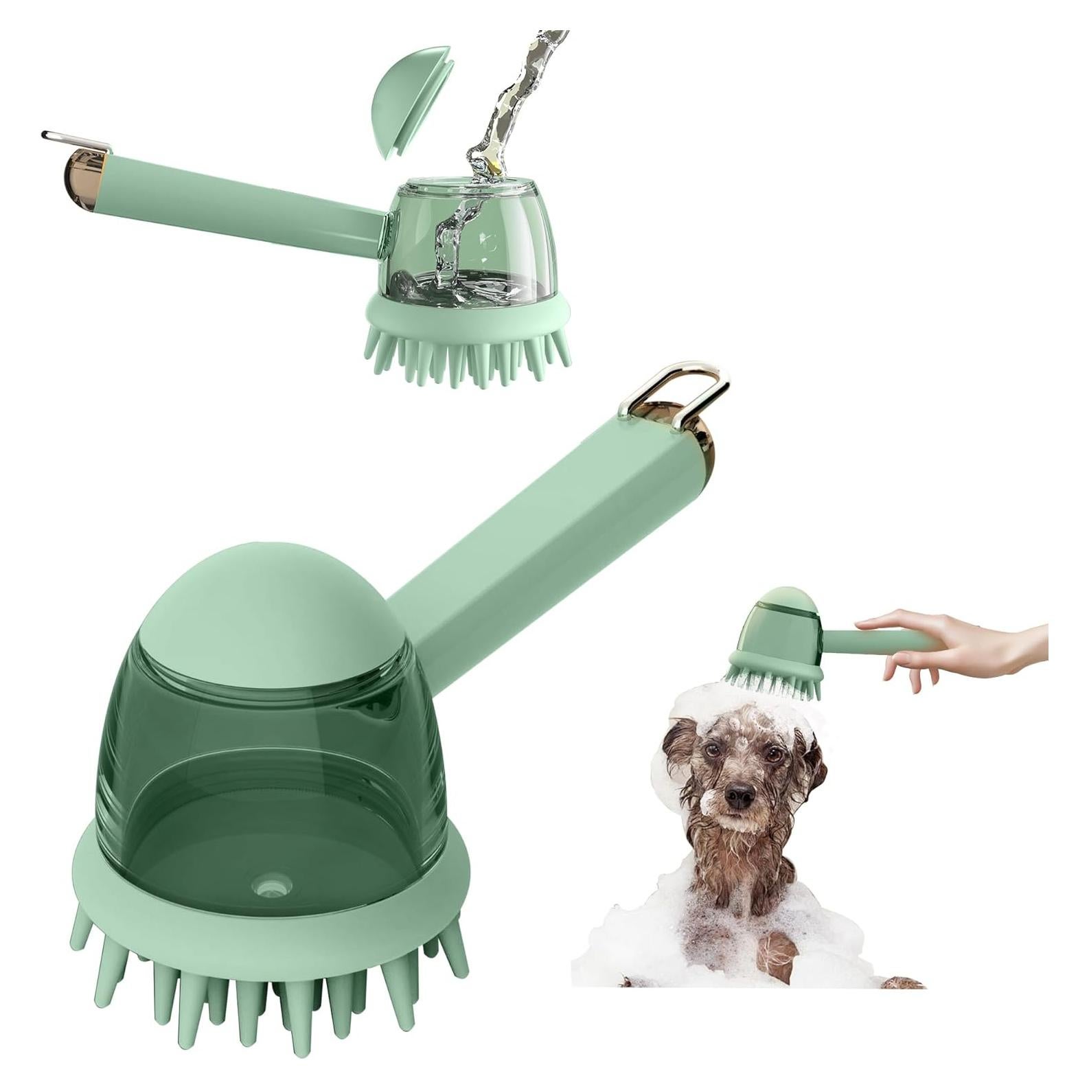 Cepillo de Baño para Mascotas con Dispensador de Champú Verde