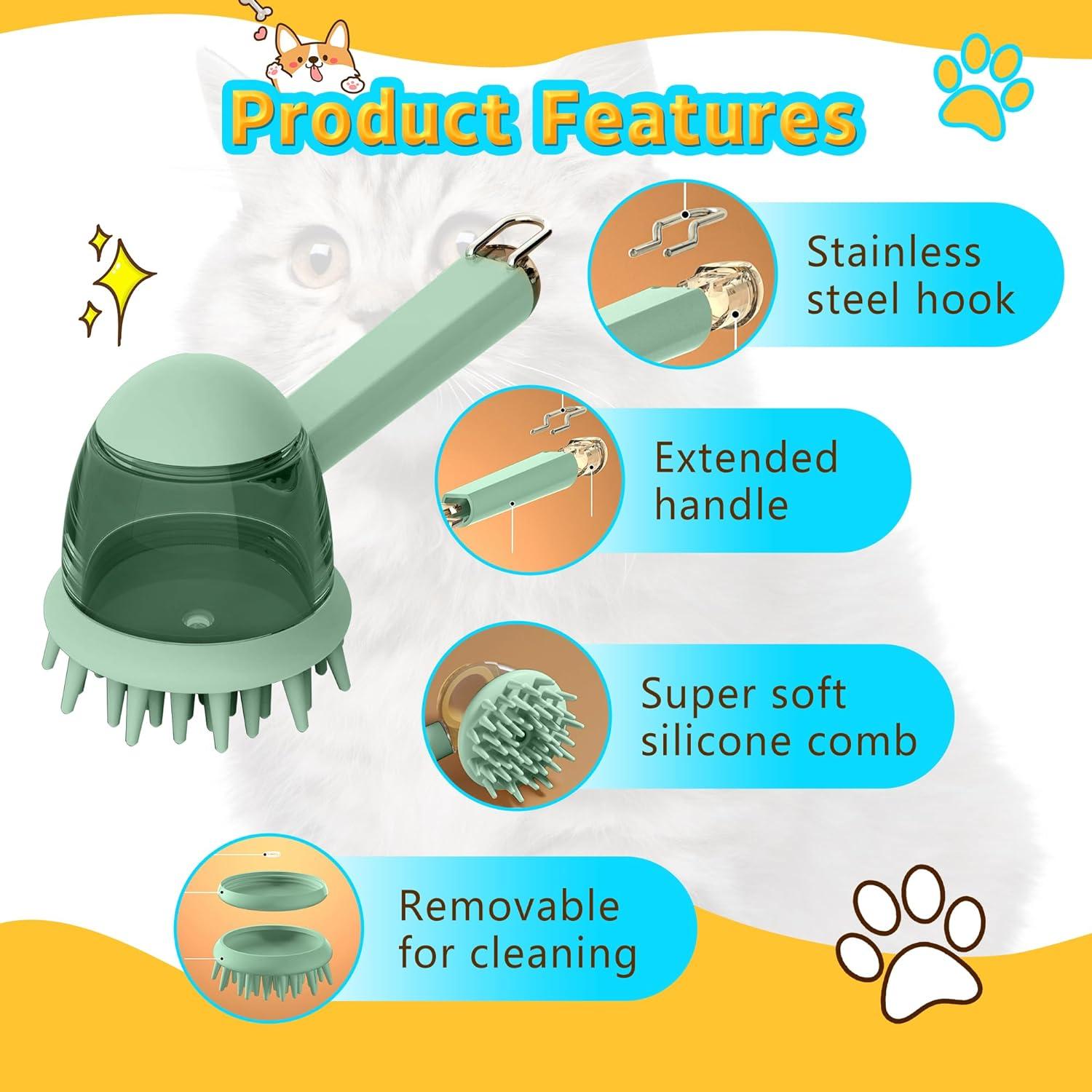 Cepillo de Baño para Mascotas con Dispensador de Champú Verde