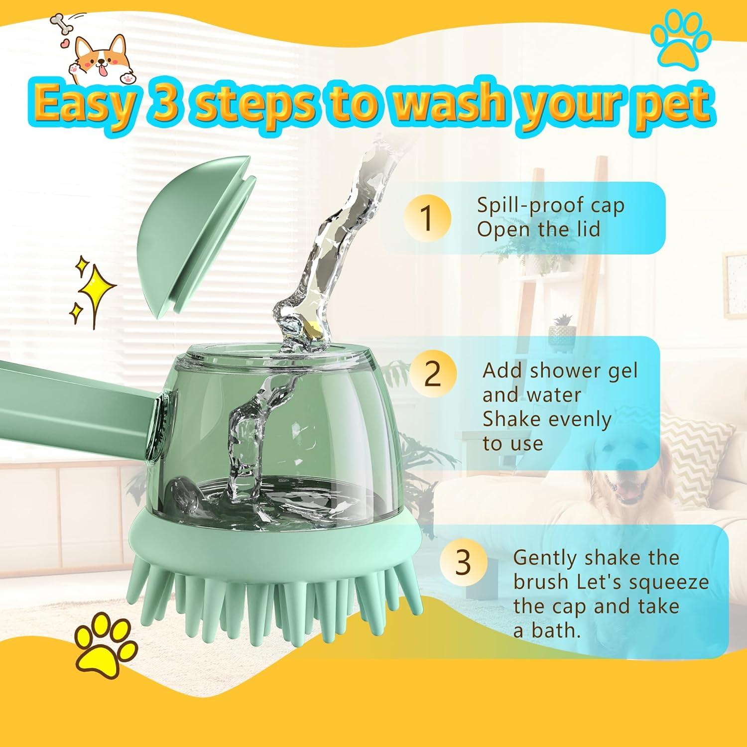 Cepillo de Baño para Mascotas con Dispensador de Champú Verde