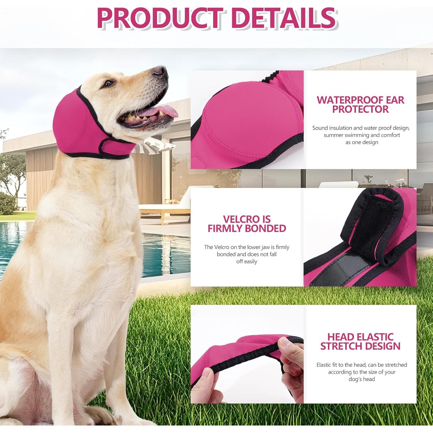 Protectores de Oídos para Perros JOHNBOLIN Rosa S - Impermeable y Calmante