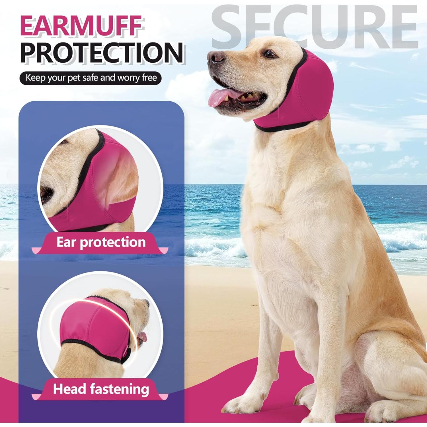 Protectores de Oídos para Perros JOHNBOLIN Rosa S - Impermeable y Calmante
