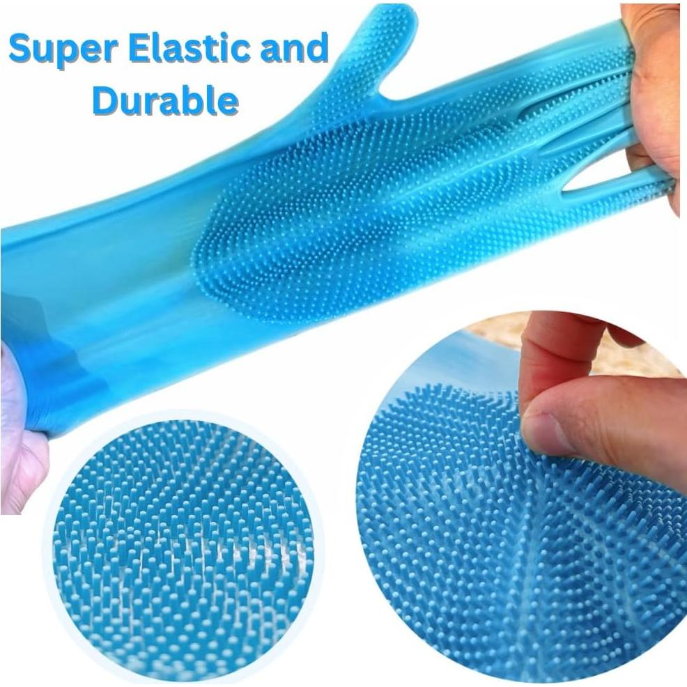 Guantes de Aseo para Mascotas PawBliss, Azul, 5 Dedos, Silicona