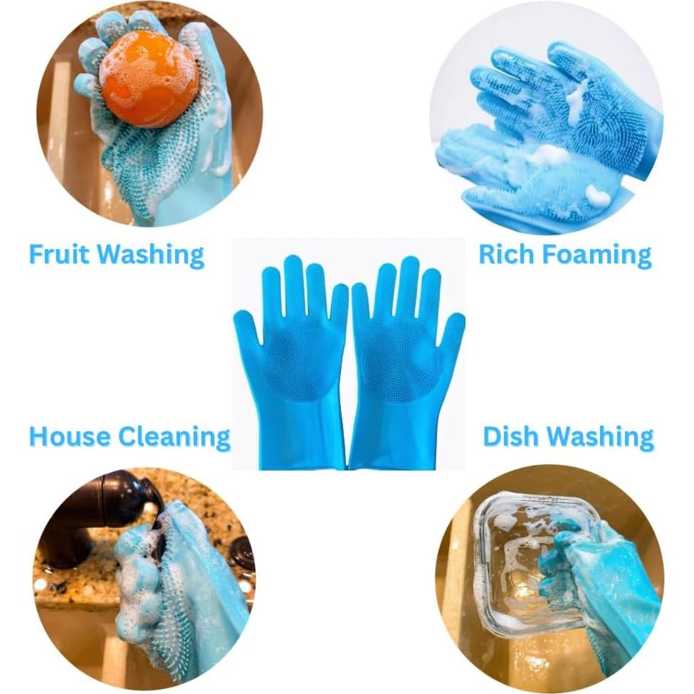 Guantes de Aseo para Mascotas PawBliss, Azul, 5 Dedos, Silicona