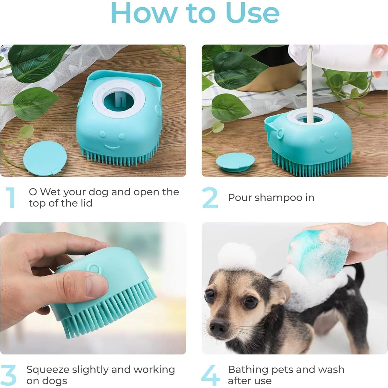 Cepillo de Baño para Mascotas con Dispensador de Jabón - 9cm