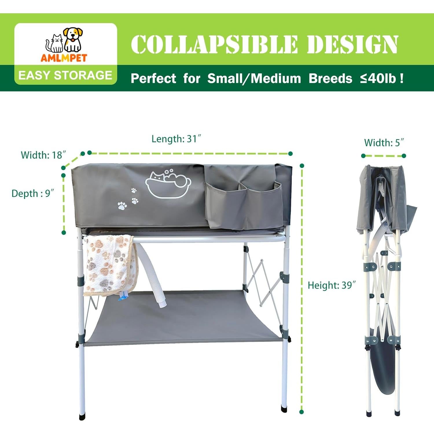 Bañera Elevada para Perros Amlmpet Plegable 82.5x39.4cm