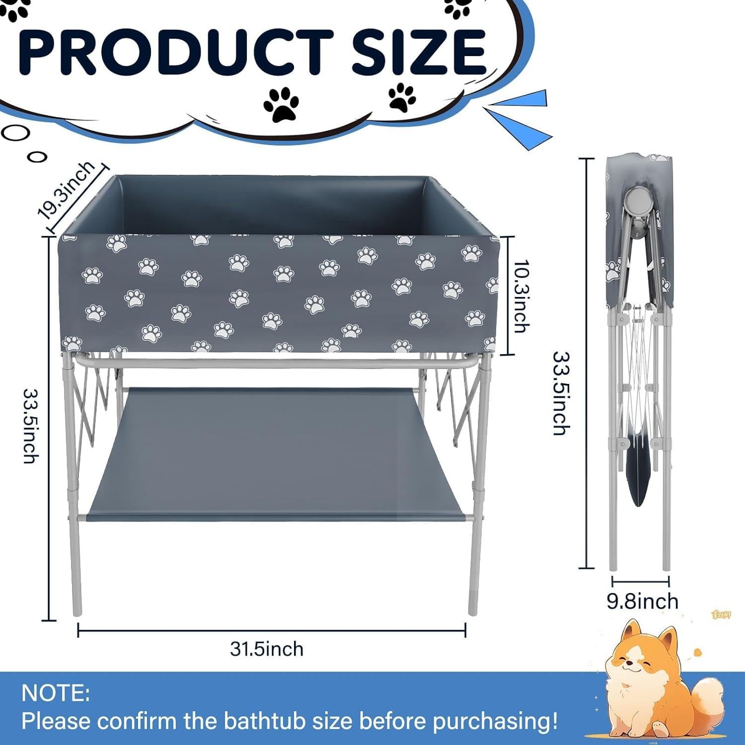Bañera Plegable para Perros Doerpuz 80 cm - Lavado y Acicalamiento