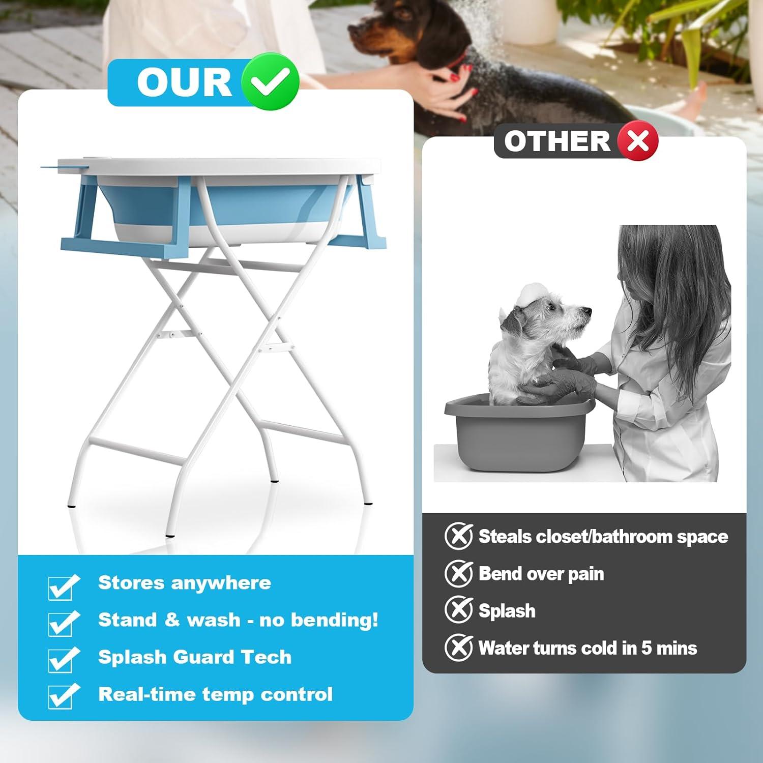 Estación de Lavado de Perros Hizmivos Plegable 2 en 1 Azul