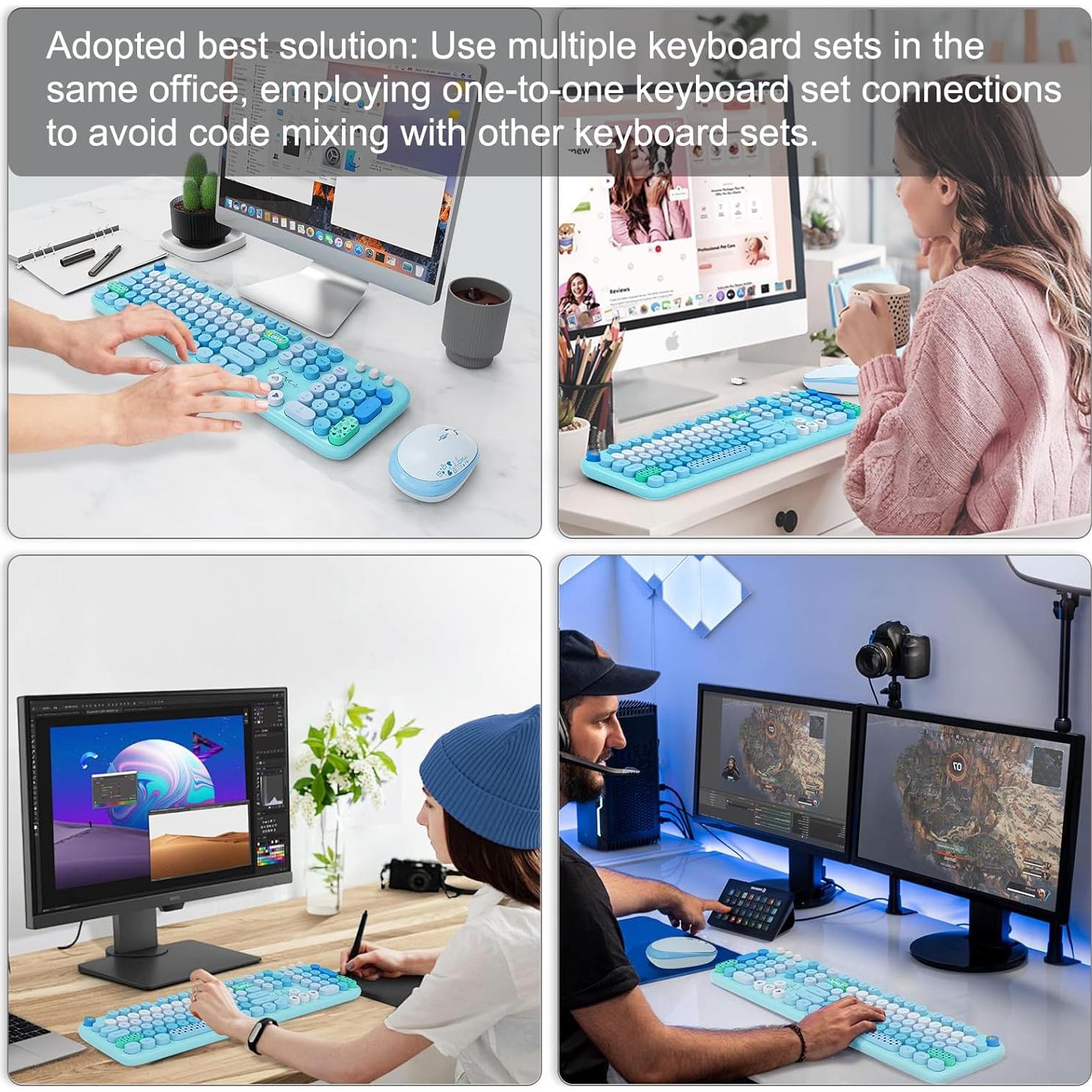 Combo Teclado y Ratón Inalámbrico FOPETT Colorido 104 Teclas
