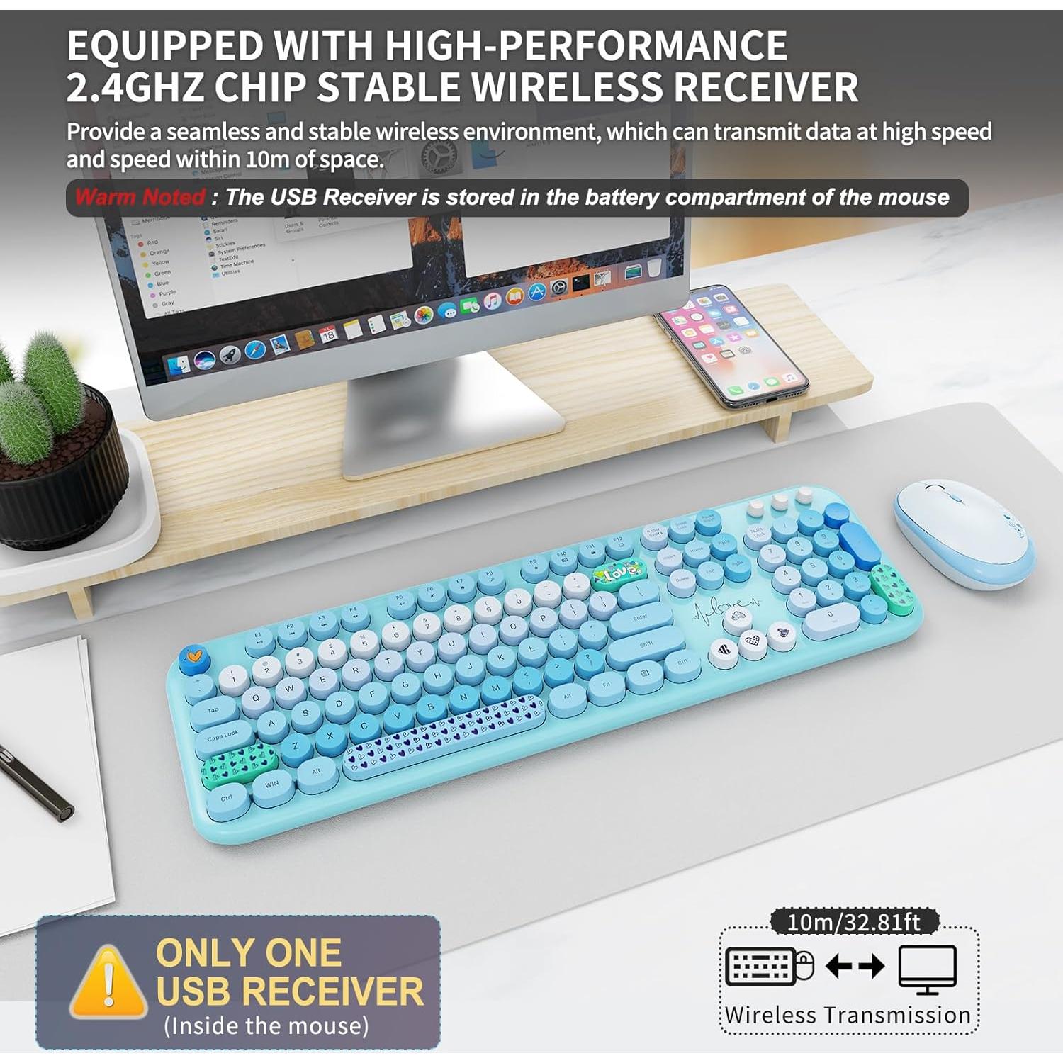 Combo Teclado y Ratón Inalámbrico FOPETT Colorido 104 Teclas