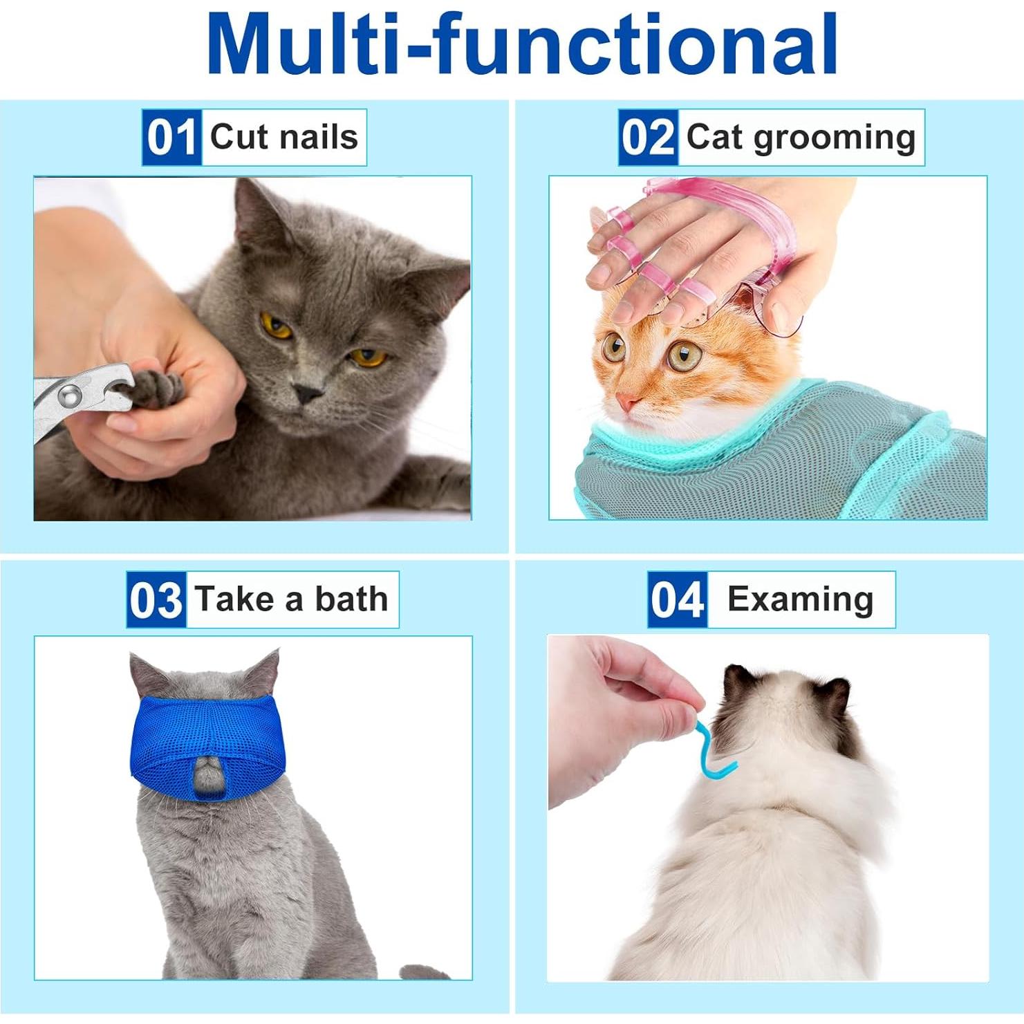 Juego de Cuidado para Gatos 10 en 1 Kritkin - Bolsa de Baño, Cortauñas y Más