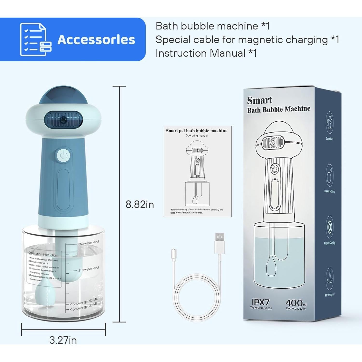 Dispensador de Champú Espumoso Eléctrico SpuotFan Azul 400ml