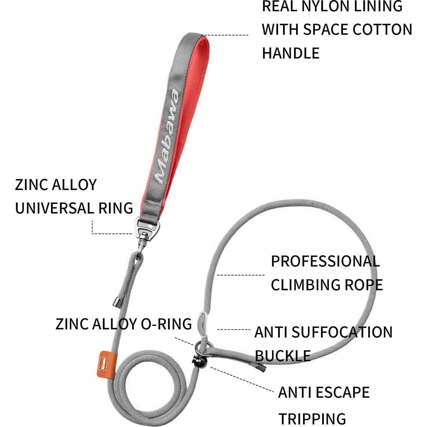 Correa Antideslizante para Perros Mabawa 1.5m Nylon Gris