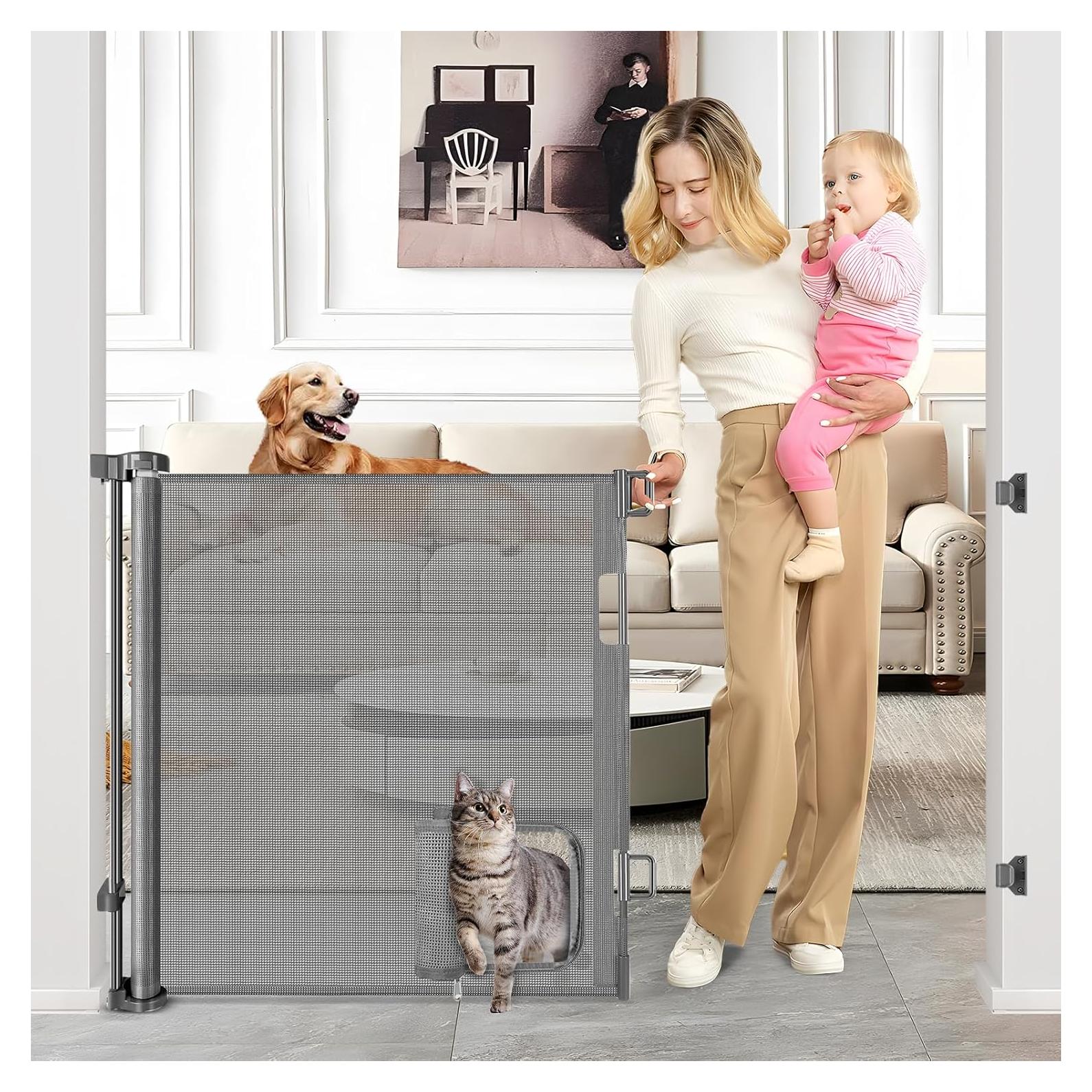 Puerta Retráctil para Mascotas con Puerta para Gatos 83.82x139.7 cm