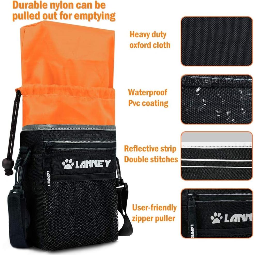 Bolsa de golosinas para perros LANNEY, negra y naranja, con clicker