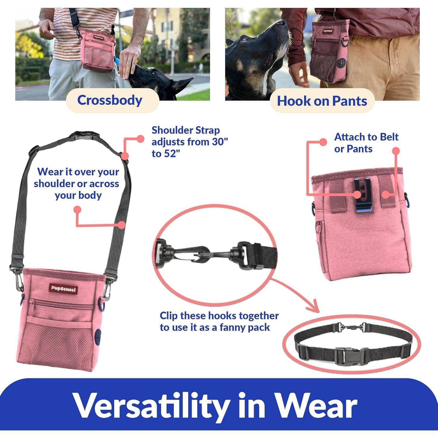 Bolsa de golosinas para perros PupSensei, poliéster, 0.71L, rosa