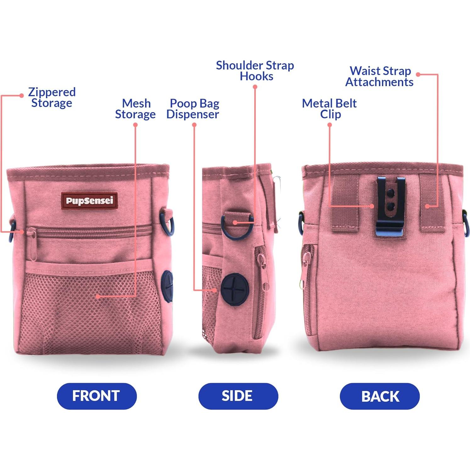 Bolsa de golosinas para perros PupSensei, poliéster, 0.71L, rosa