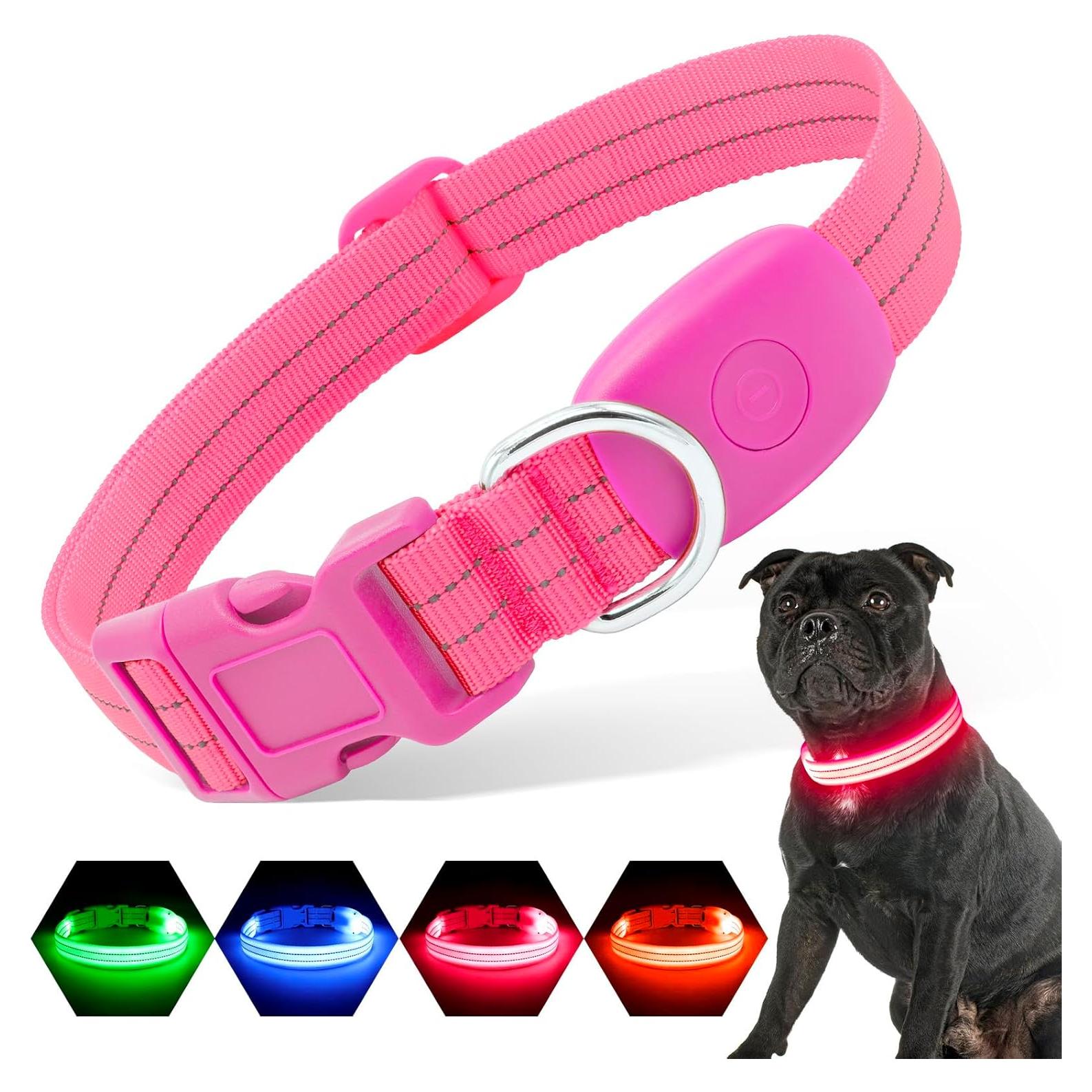 Collar LED Recargable PZRLit para Perros Medianos Rosa