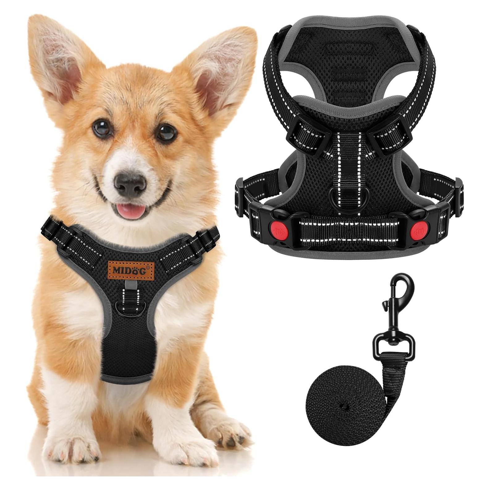 Arnés para Perros Sin Tirones MIDOG - Ajustable y Reflectante - Negro S