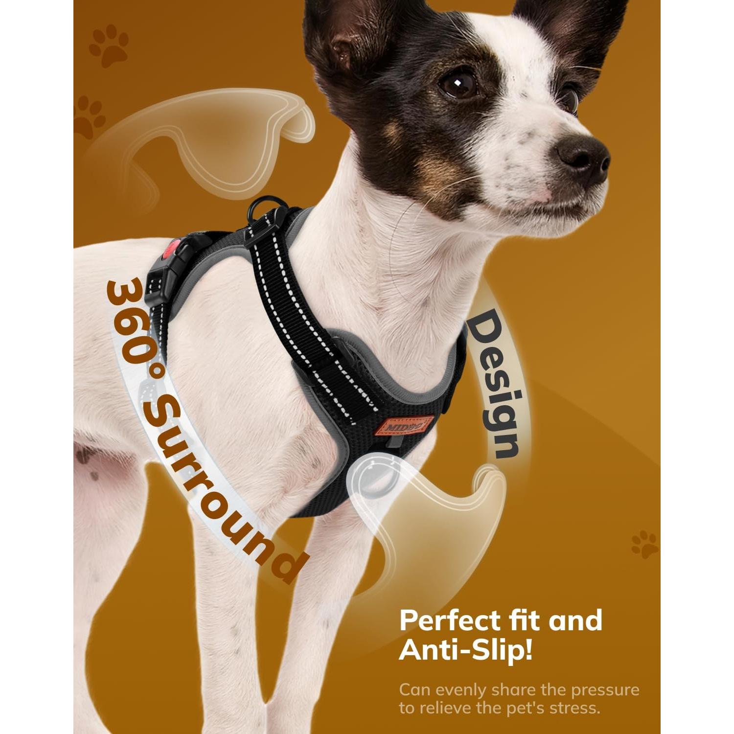 Arnés para Perros Sin Tirones MIDOG - Ajustable y Reflectante - Negro S