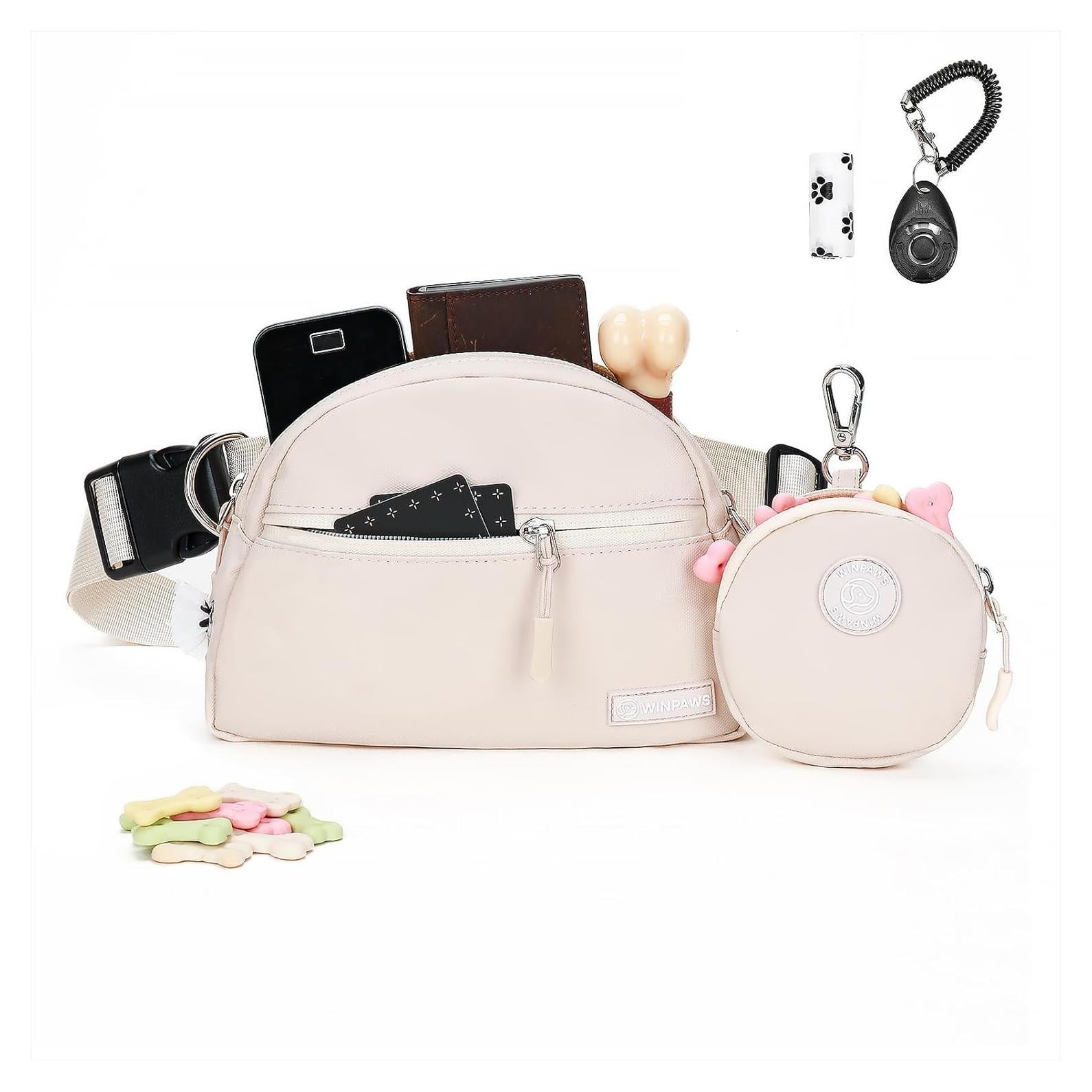 Bolsa de golosinas para perros Winpaws Crema con clicker y soporte