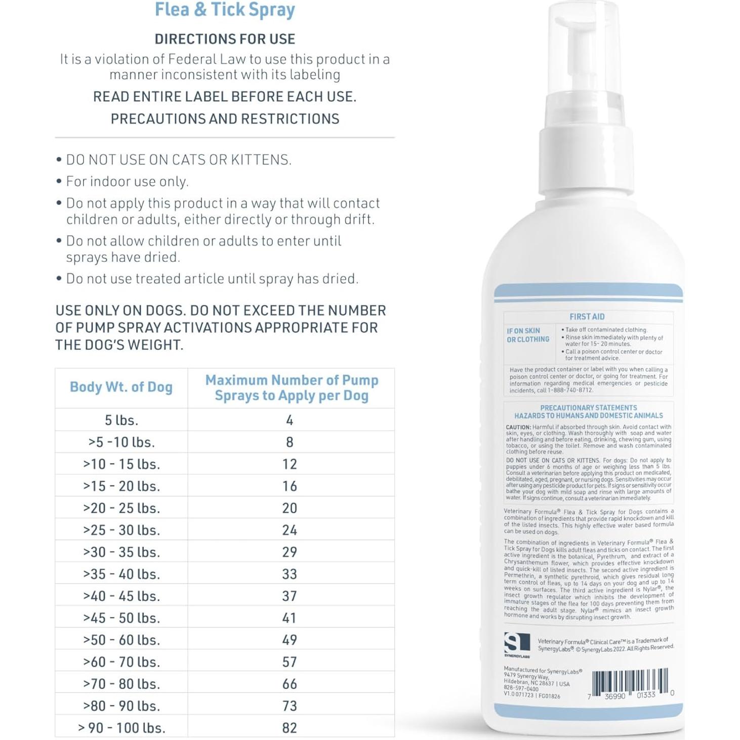 Spray para Pulgas y Garrapatas Veterinary Formula 226 g - Efectivo y Seguro