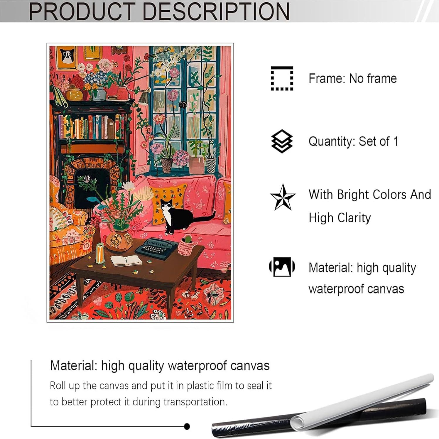 Póster Vintage Gato Tuxedo en Lienzo 30x40cm Sin Marco