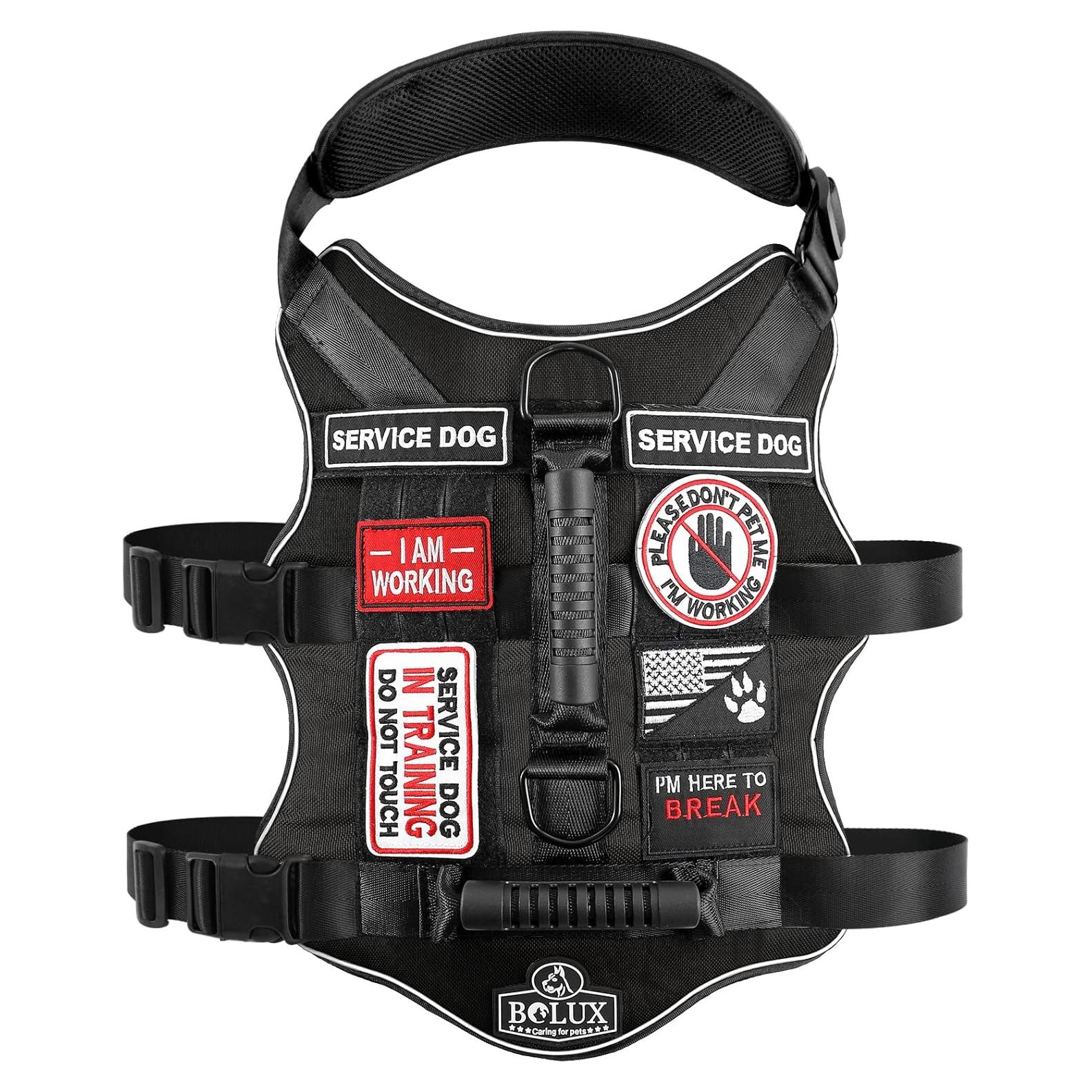 Arnés Táctico para Perros Bolux XL Negro con 7 Parches