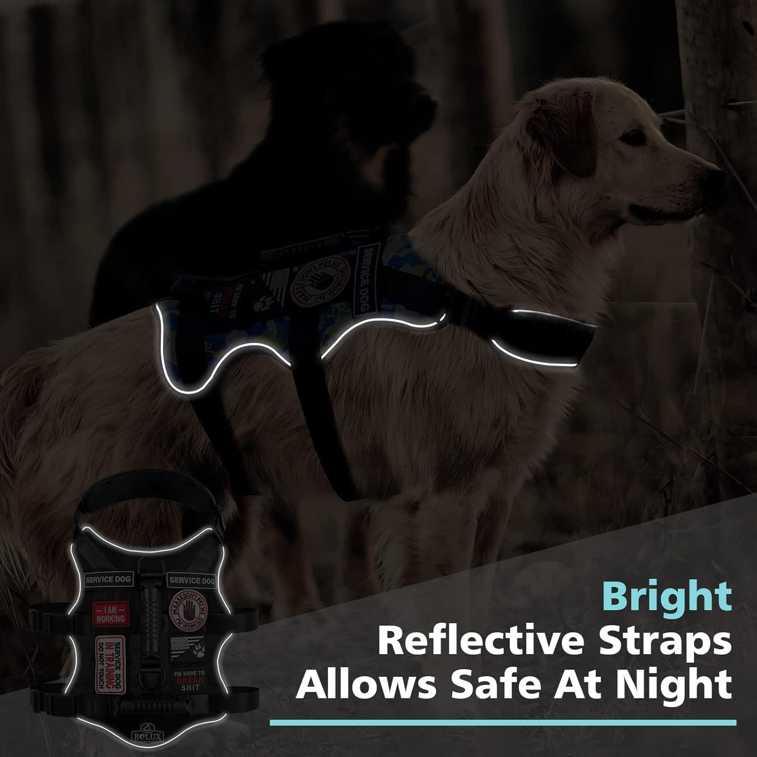 Arnés Táctico para Perros Bolux XL Negro con 7 Parches