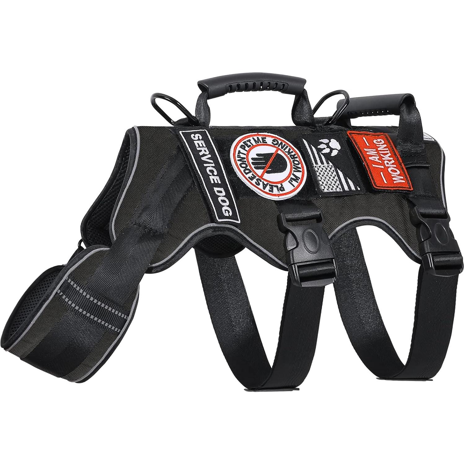 Arnés Táctico para Perros Bolux XL Negro con 7 Parches