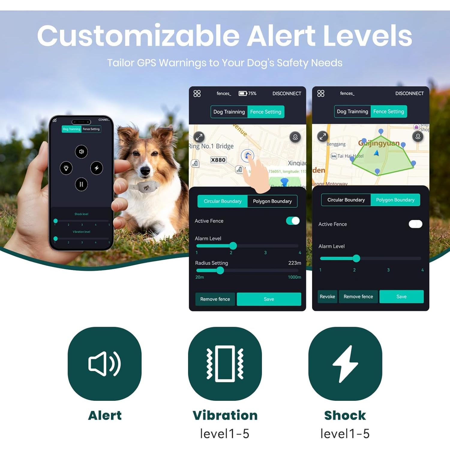 Sistema de Cerca GPS para Perros WEUYUY B-DogG-01 Collar Impermeable