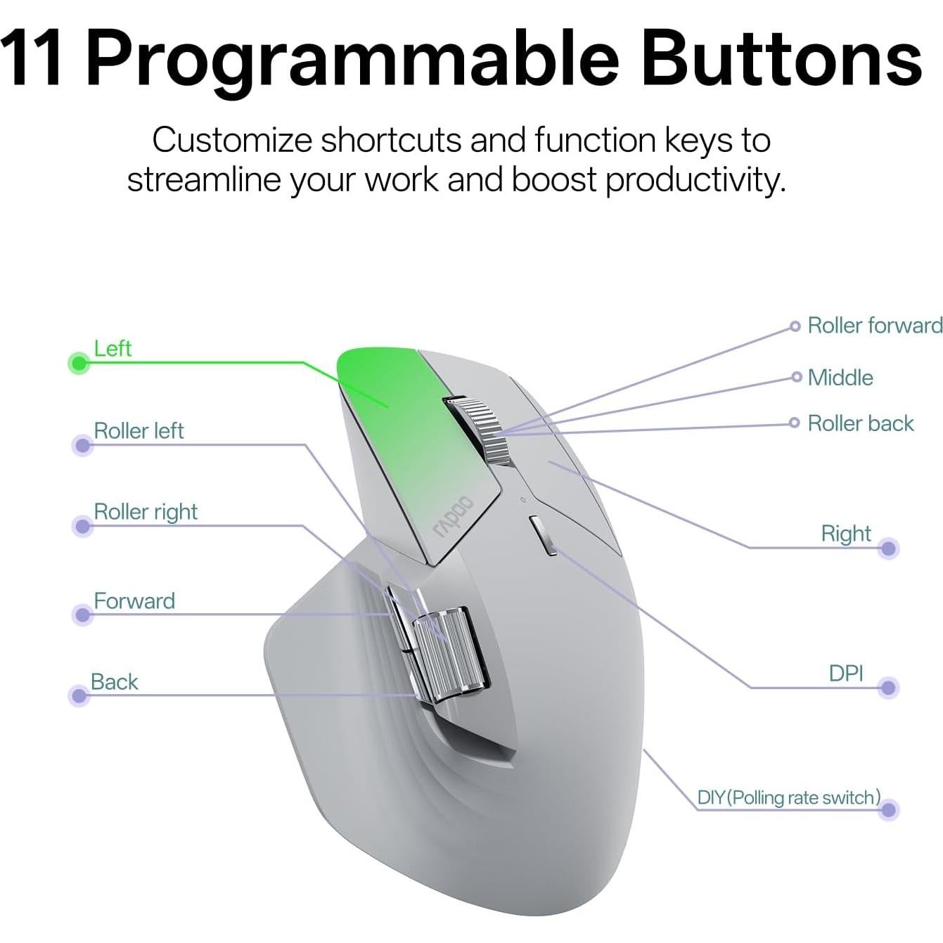 Ratón Inalámbrico Rapoo MT760 PRO, 12K DPI, Bluetooth y NearLink