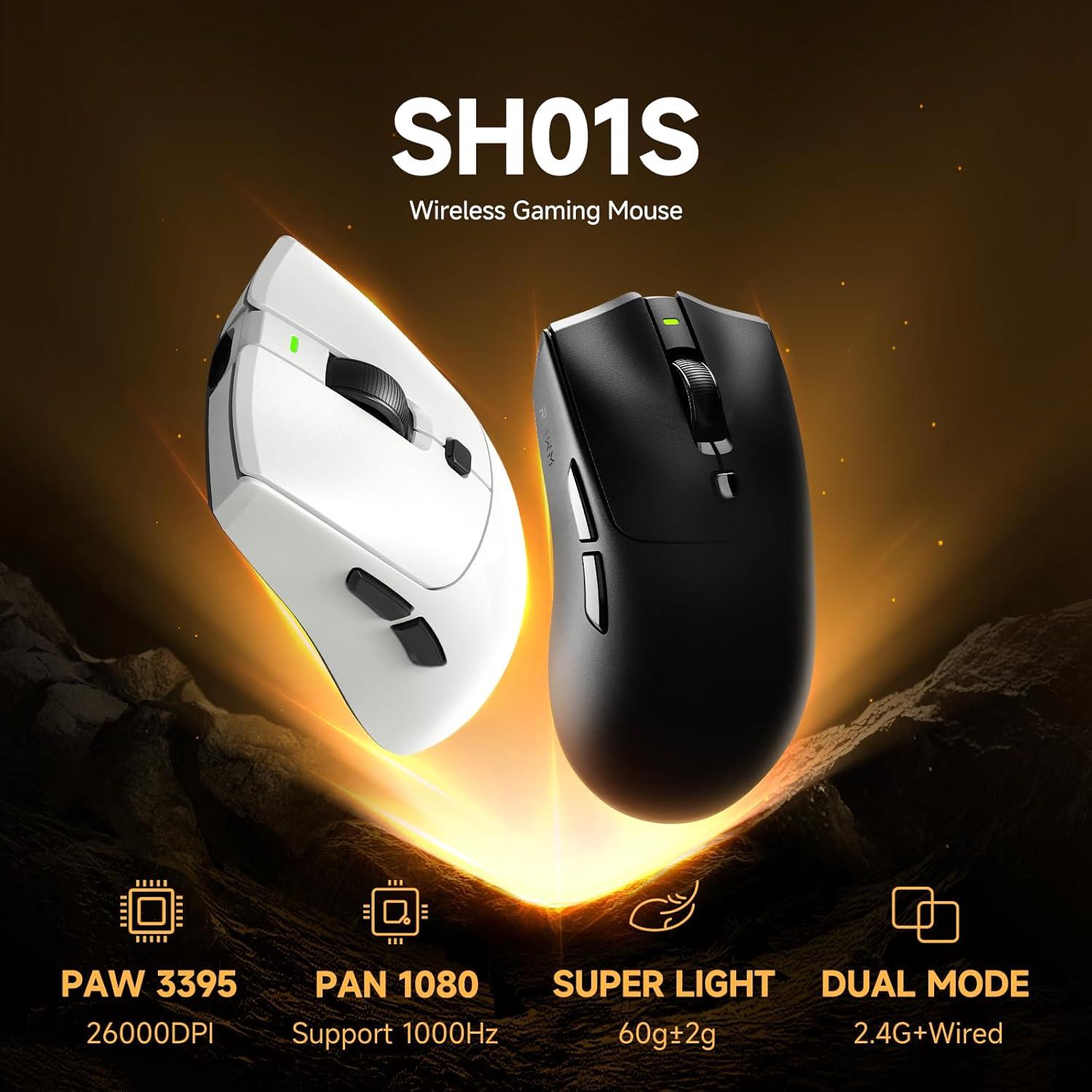 Ratón Gaming Inalámbrico RAWM SH01S, 26000 DPI, 7 Botones