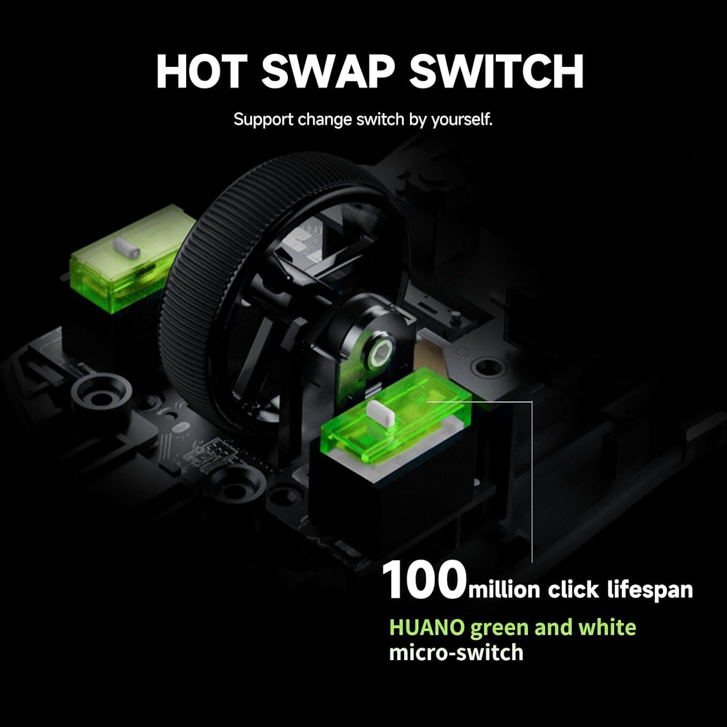 Ratón Gaming Inalámbrico RAWM SH01S, 26000 DPI, 7 Botones