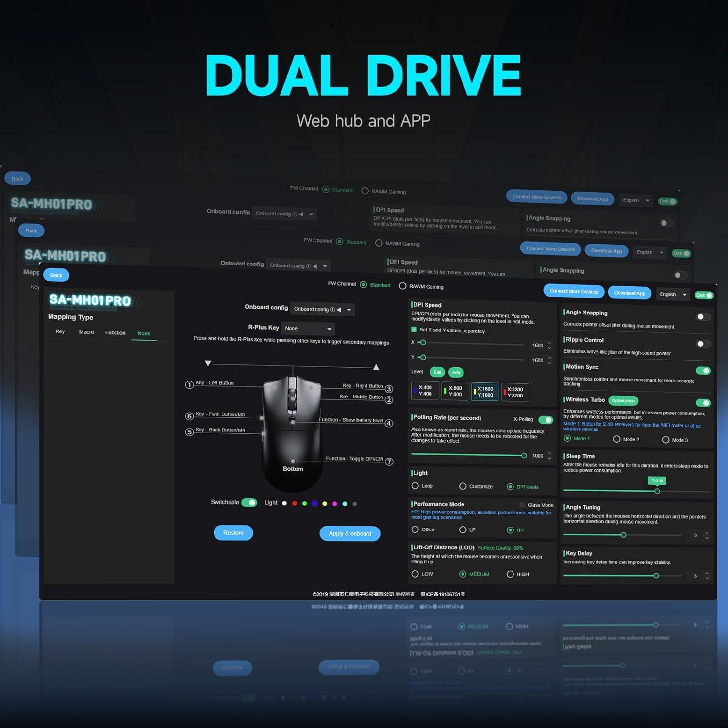 Ratón Gaming Inalámbrico RAWM SH01S, 26000 DPI, 7 Botones