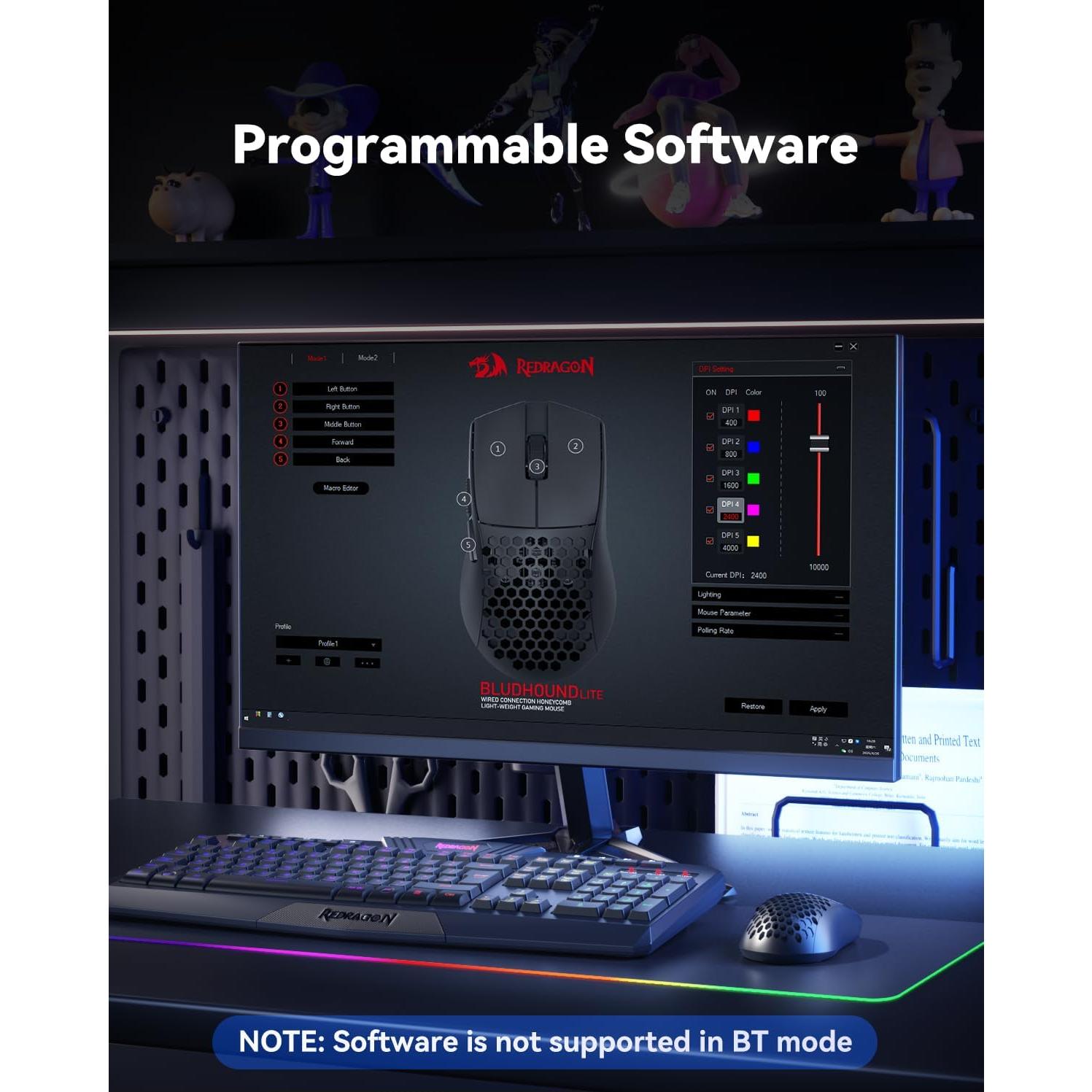 Mouse Gaming Redragon M617 Ultralight 10000 DPI Con Cable