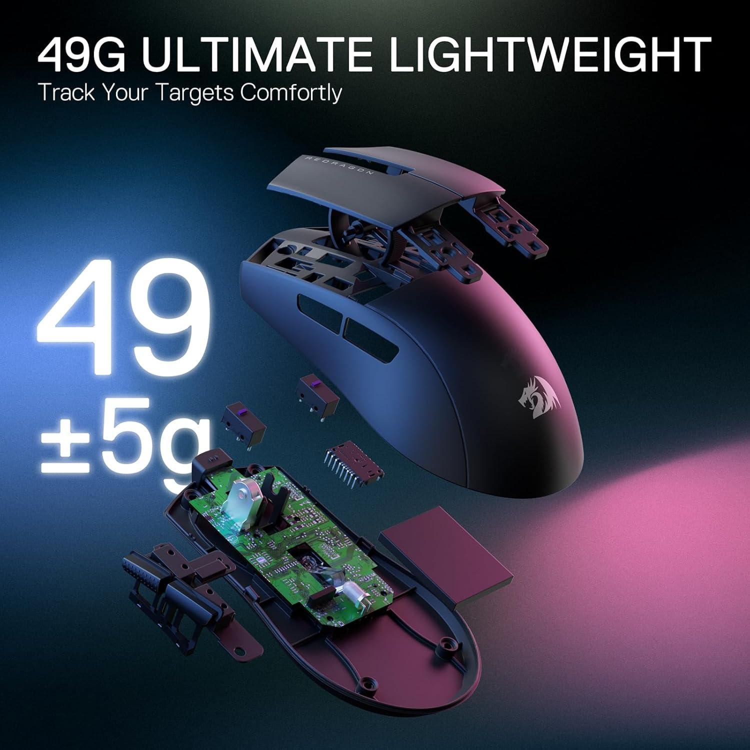 Redragon M916S Ratón Gaming Inalámbrico 49g 24000 DPI Rosa