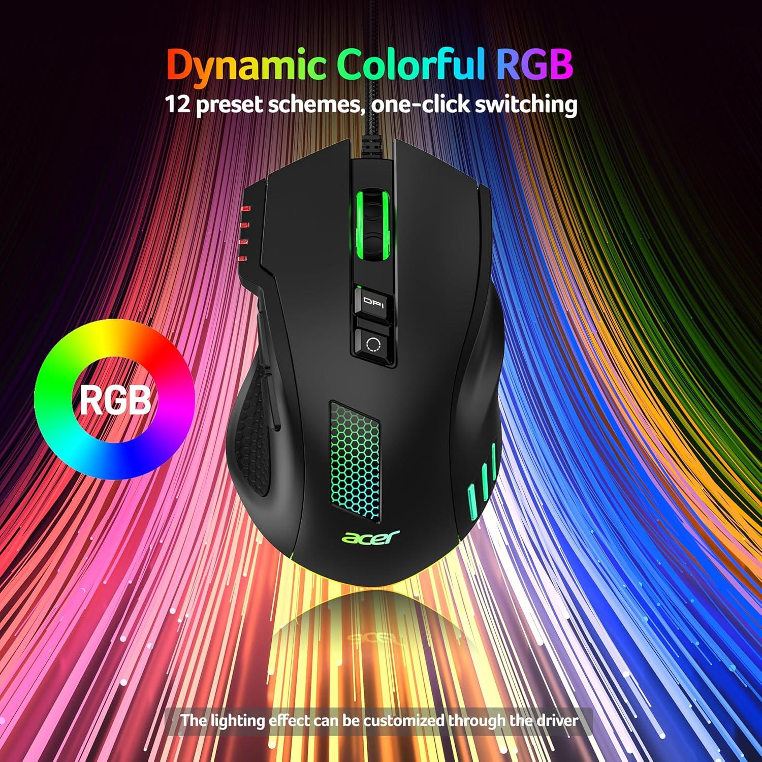 Ratón Gaming con Cable Acer OMW317 12800 DPI RGB Ergonómico
