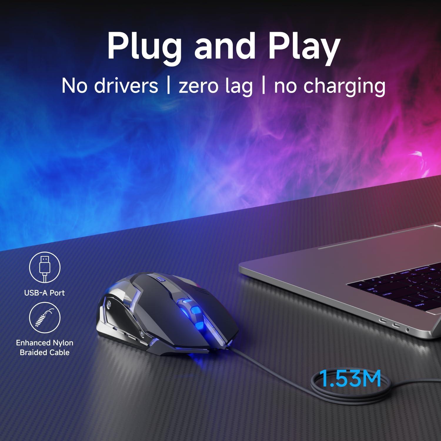 Ratón Gaming EWEADN G3 Con Cable 2400 DPI 6 Botones RGB Negro