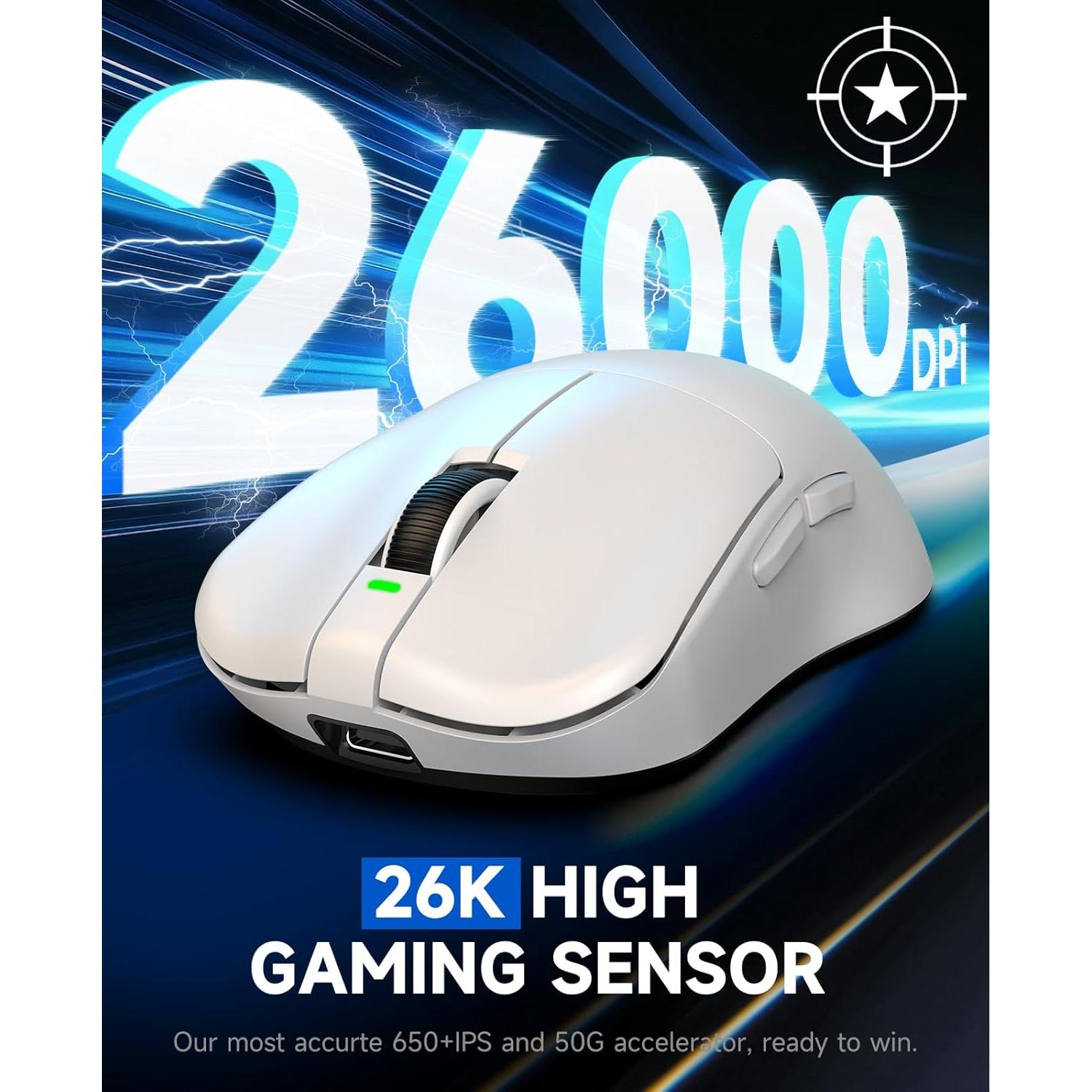 Ratón Gaming Inalámbrico VGN F1 MOBA 26000 DPI 55g Blanco