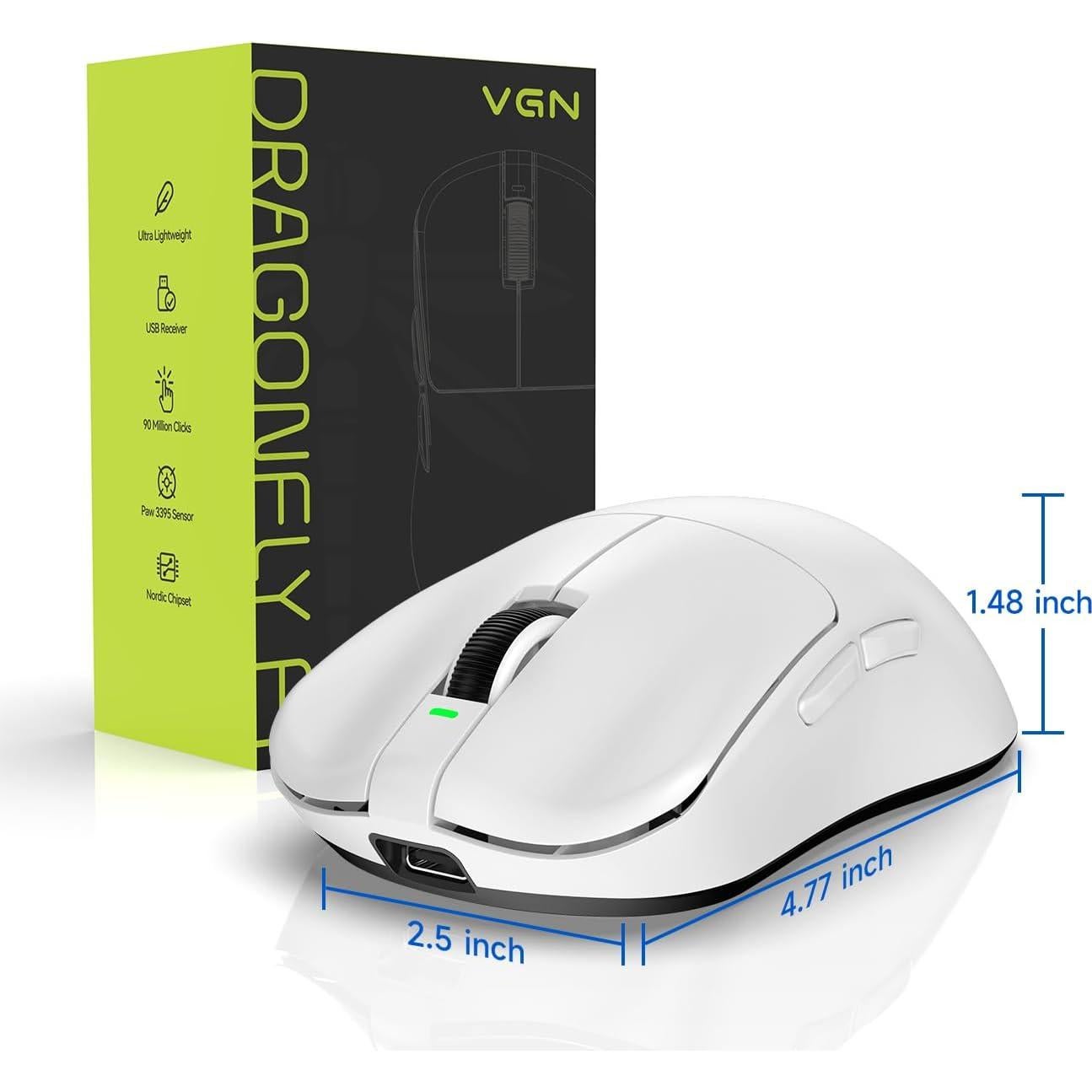 Ratón Gaming Inalámbrico VGN F1 MOBA 26000 DPI 55g Blanco