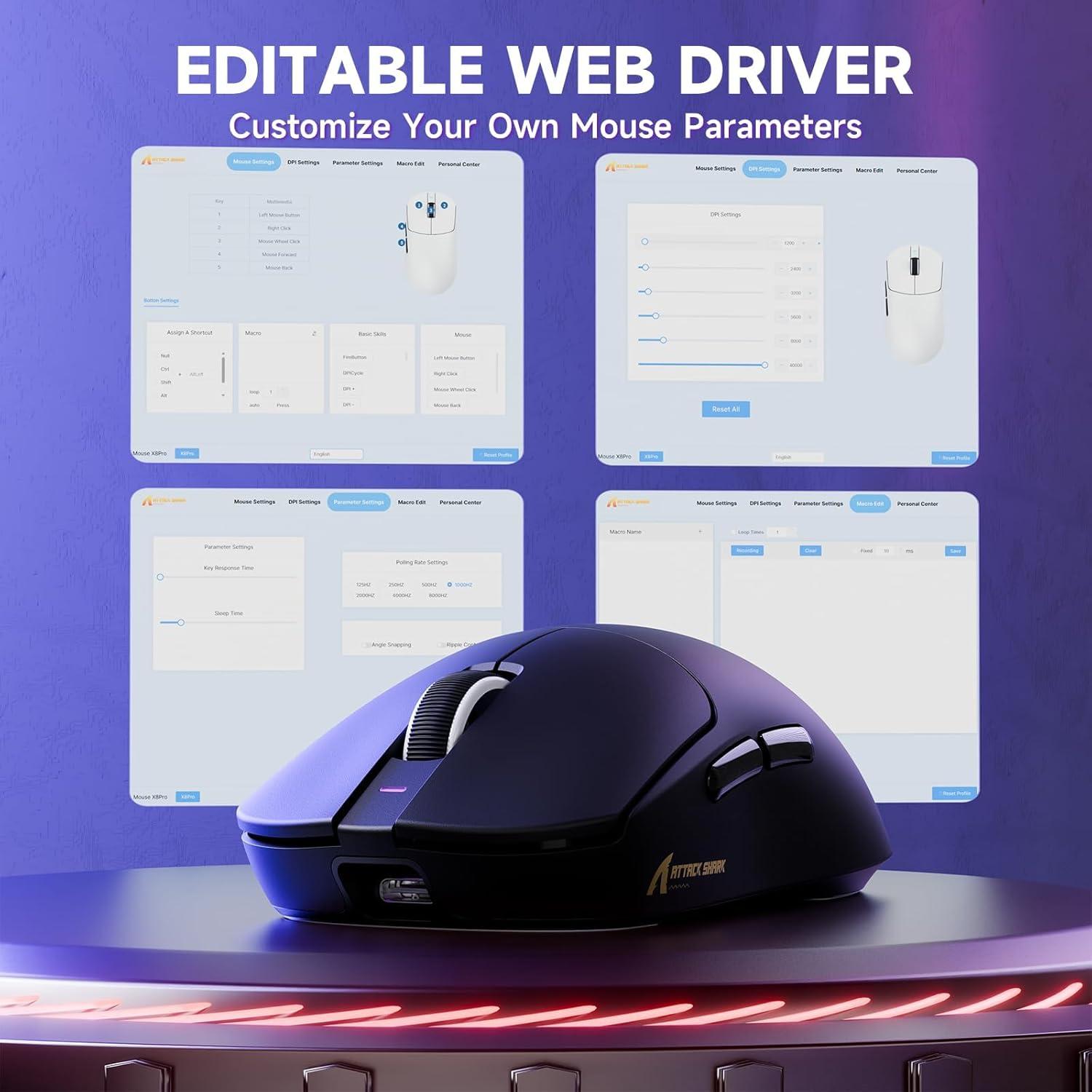 Ratón Gaming Inalámbrico ATTACK SHARK X8 PRO - 40K DPI, 55g