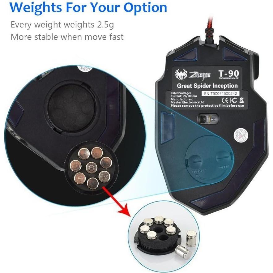 Ratón Gaming Zelotes T90 9200 DPI USB 8 Botones LED Negro