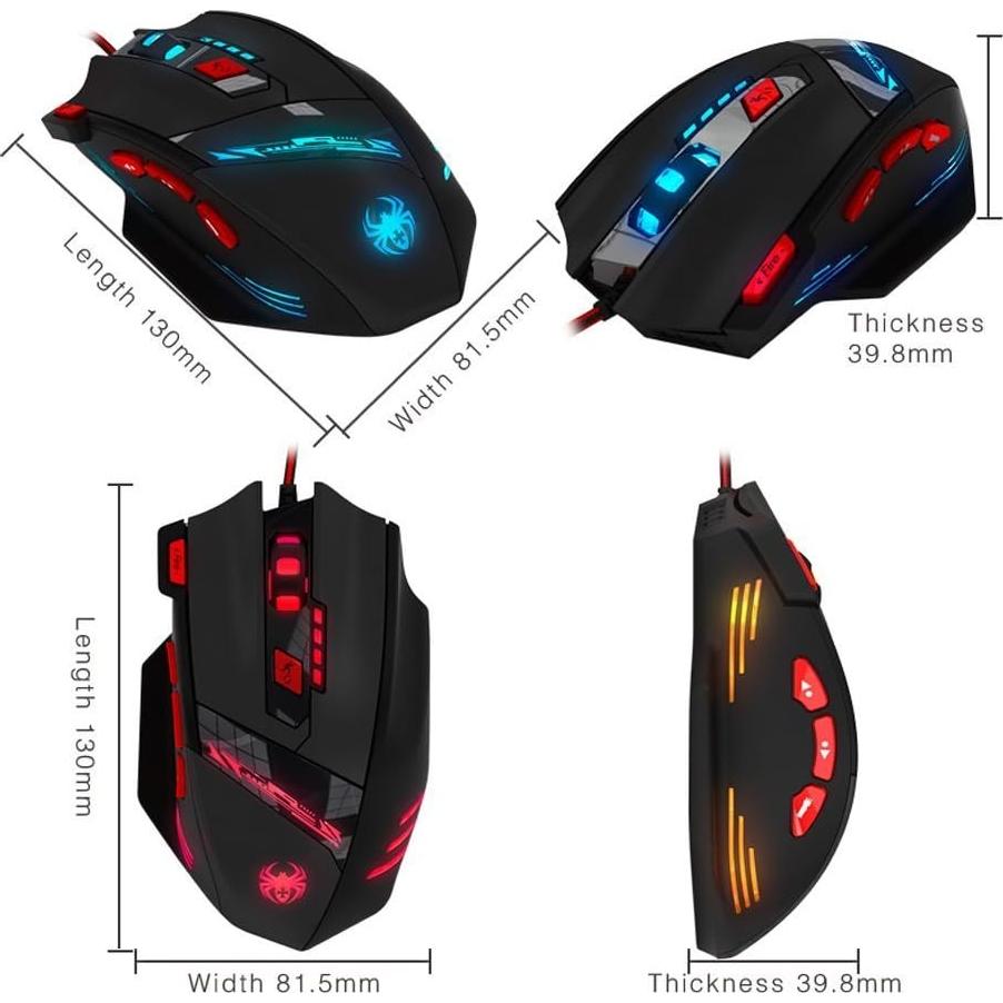 Ratón Gaming Zelotes T90 9200 DPI USB 8 Botones LED Negro