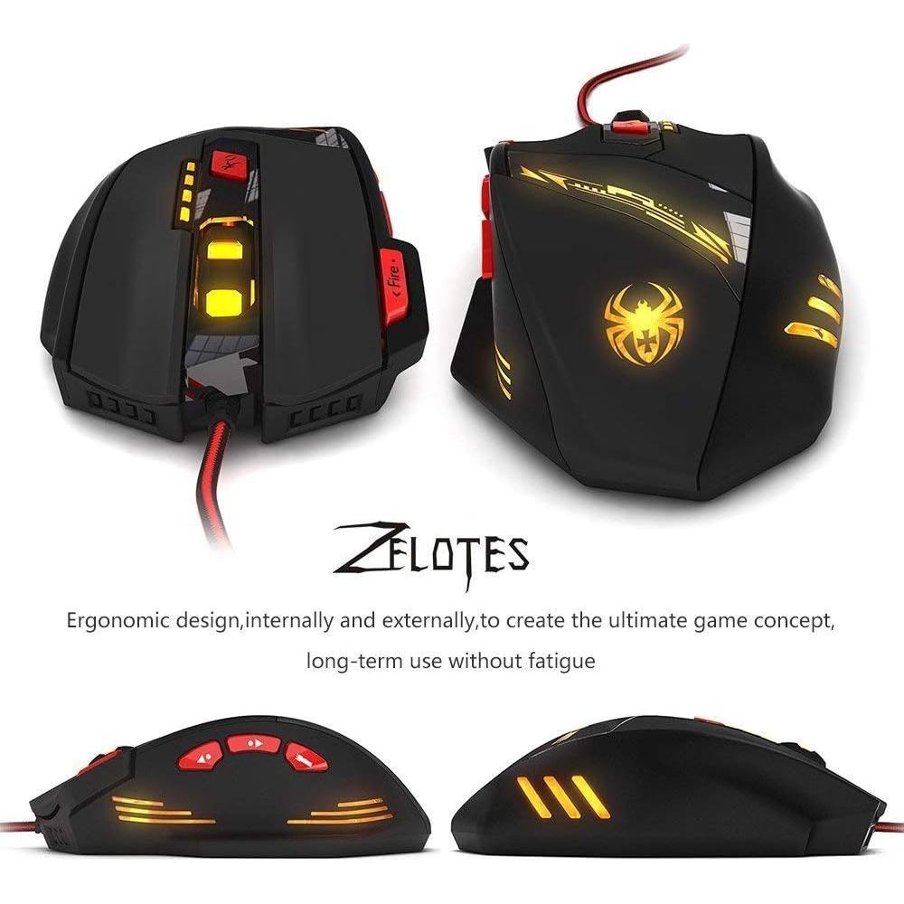 Ratón Gaming Zelotes T90 9200 DPI USB 8 Botones LED Negro