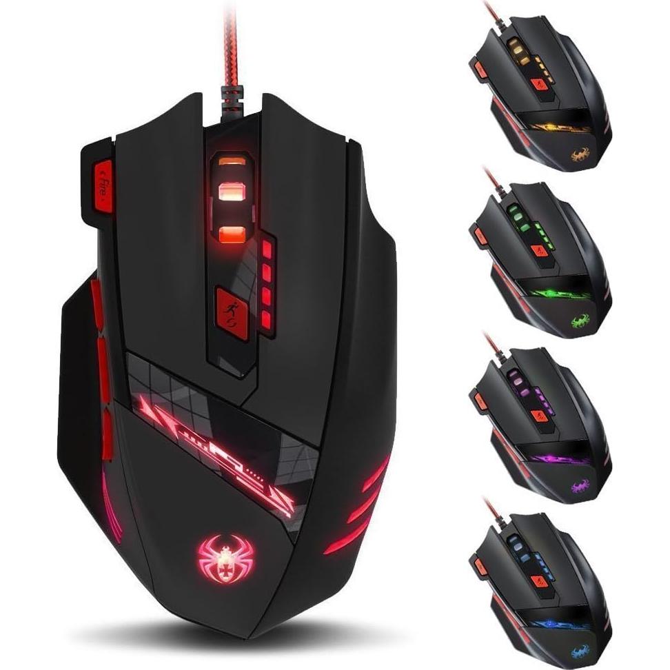 Ratón Gaming Zelotes T90 9200 DPI USB 8 Botones LED Negro