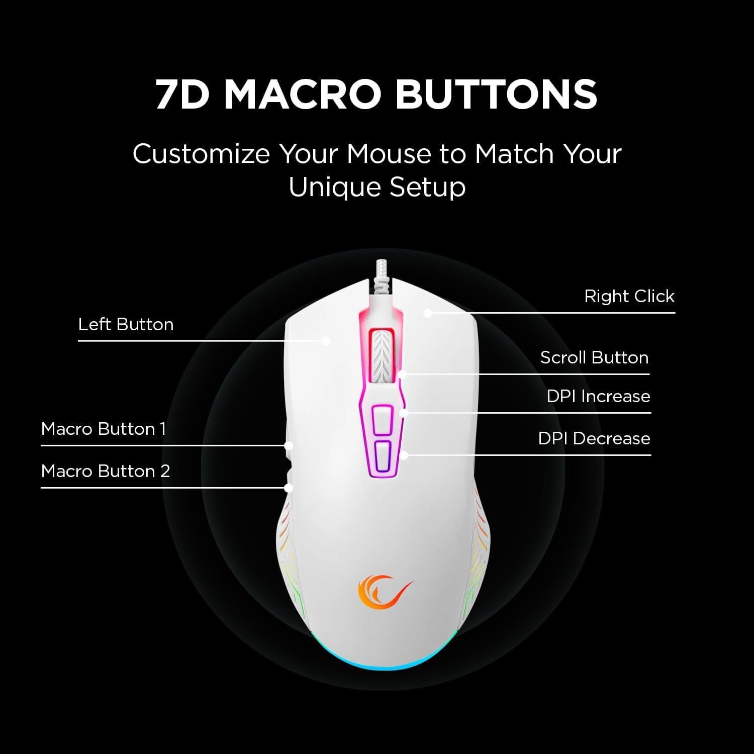 Ratón Gaming Rampage Spear V2 Blanco Con Cable RGB 12800 DPI