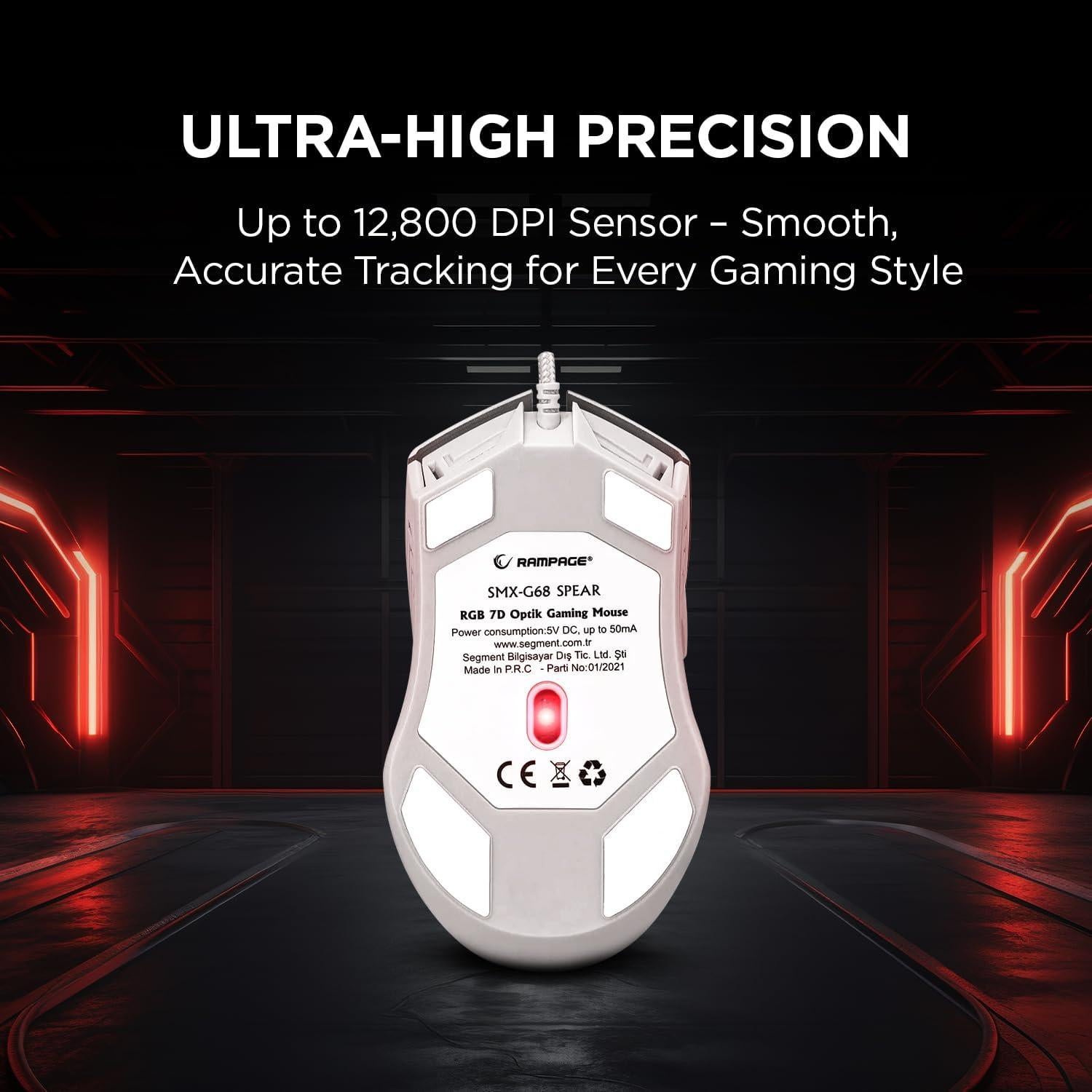 Ratón Gaming Rampage Spear V2 Blanco Con Cable RGB 12800 DPI