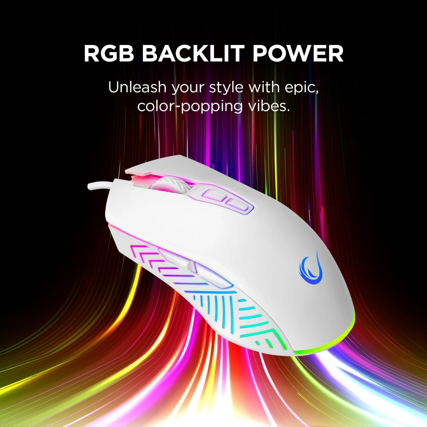 Ratón Gaming Rampage Spear V2 Blanco Con Cable RGB 12800 DPI