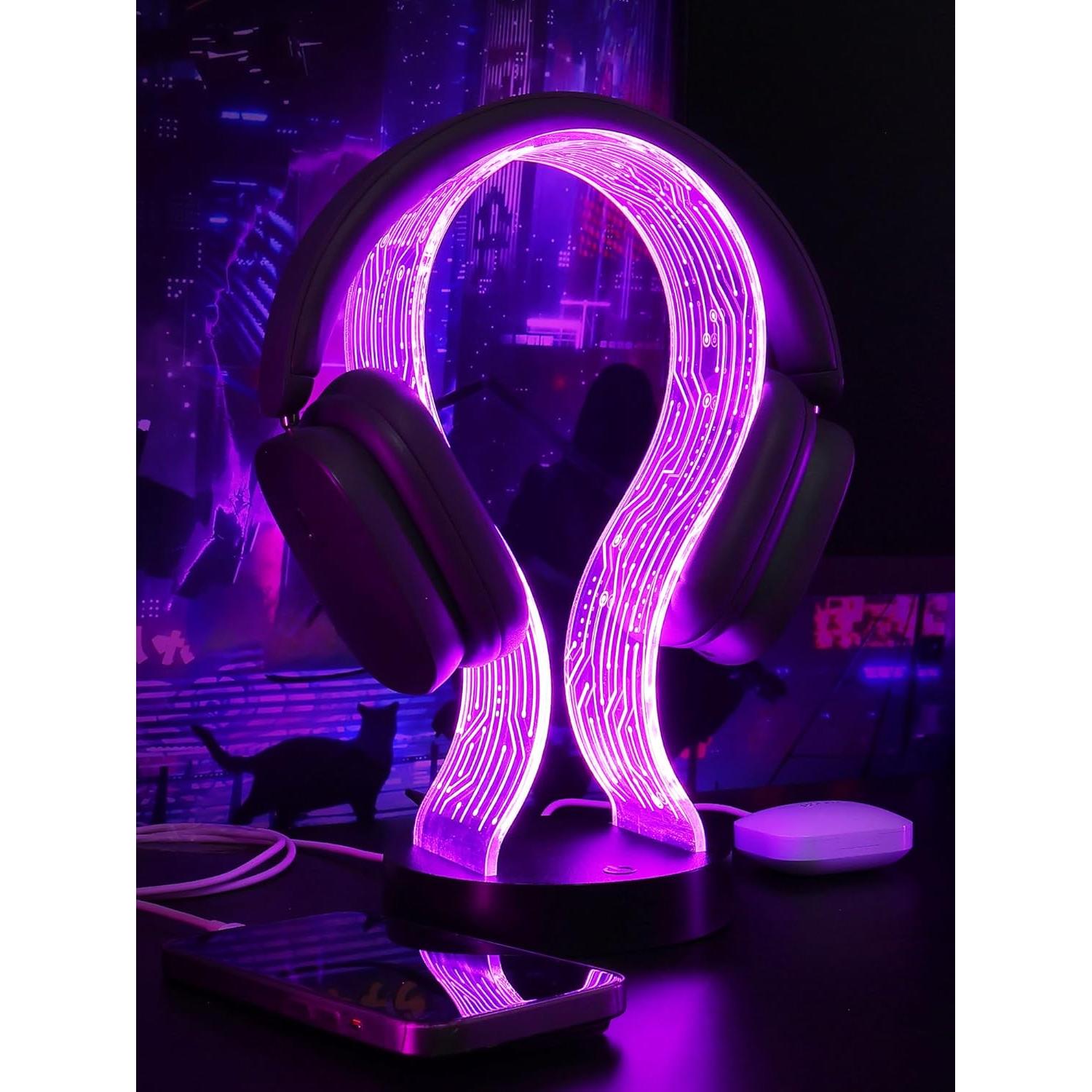 Soporte para Auriculares CoolGift Mart con Iluminación LED y Carga USB